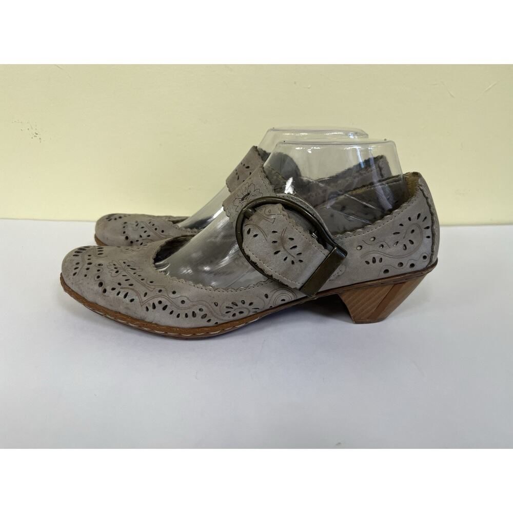 Rieker Kengät Cottagecore Classic Gray Leather Comfort Heels Size 39 With Flaws